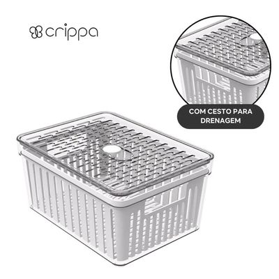 Organizador de Geladeira com Cesto Escorredor 2,3L Pequeno Frutas Legumes Crippa