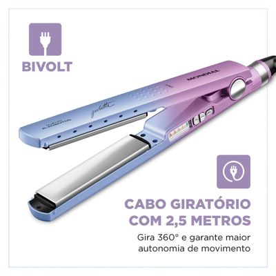 Prancha Alisadora By Juliette Mondial Azul e Rosa 60W P-JU-03 Bivolt