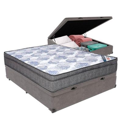 Cama Box Baú Bege Ortobom Colchão Iso Molas E Pillow Viúvo Cor:cinza