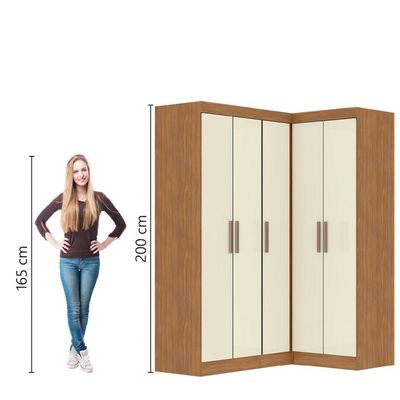 Guarda Roupas Modulado De Canto Madrid Com 5 Portas Maxel Madeirado/off White