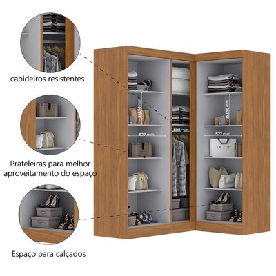 Guarda Roupas Modulado De Canto Madrid Com 5 Portas Maxel Madeirado/off White