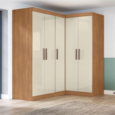 Guarda Roupas Modulado De Canto Madrid Com 5 Portas Maxel Madeirado/off White