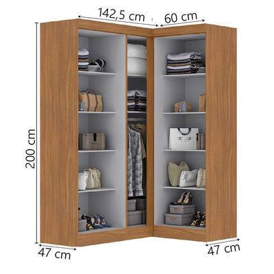Guarda Roupas Modulado De Canto Madrid Com 5 Portas Maxel Madeirado/off White