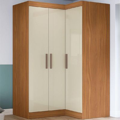 Guarda Roupas Modulado De Canto Madrid Com 3 Portas Maxel Madeirado/off White