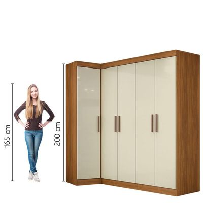 Guarda Roupas Modulado De Canto Madrid Com 5 Portas E 2 Gavetas Maxel Madeirado/off White