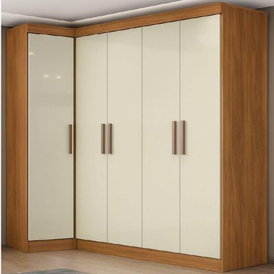 Guarda Roupas Modulado De Canto Madrid Com 5 Portas E 2 Gavetas Maxel Madeirado/off White