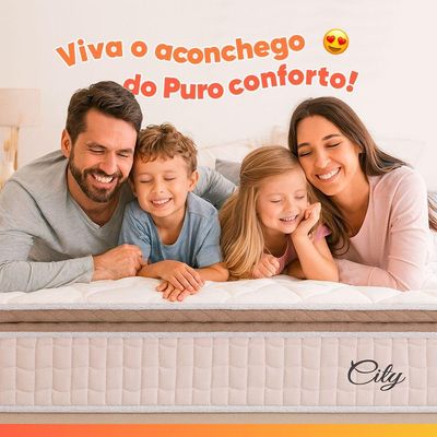 Cama Box Baú Colchão Casal Molas Ensacadas City Pillow Top 138x64cm Branco/Bege Hellen