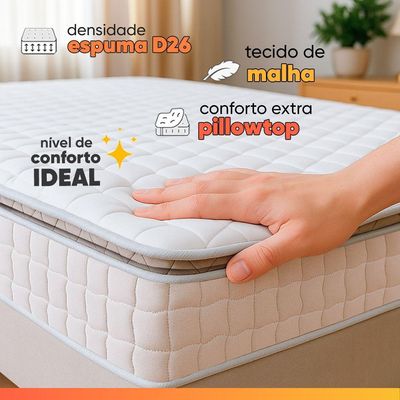 Cama Box Baú Colchão Casal Molas Ensacadas City Pillow Top 138x64cm Branco/Bege Hellen
