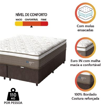 Cama Box Baú Casal Queen Colchão Molas Suede Marrom/Branco