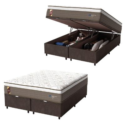 Cama Box Baú Casal Queen Colchão Molas Suede Marrom/Branco