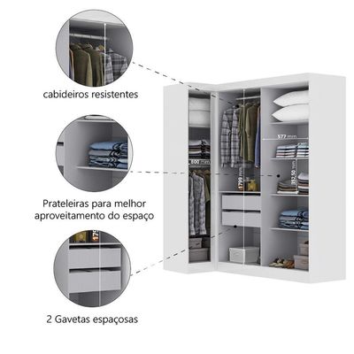 Guarda Roupas Modulado De Canto Madrid Com 5 Portas E 2 Gavetas Maxel Branco