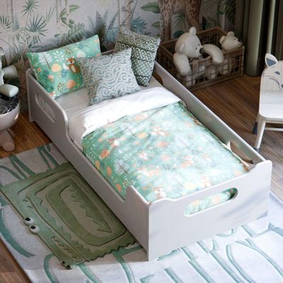 Cama Infantil Com Grade Proteção E Colchão Cinza