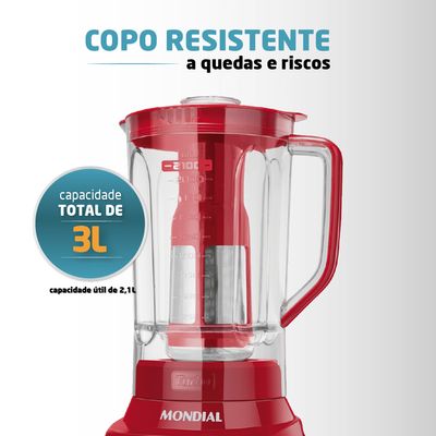 Liquidificador Turbo Mondial Vermelho e Inox 1200W L-1200 RI 110