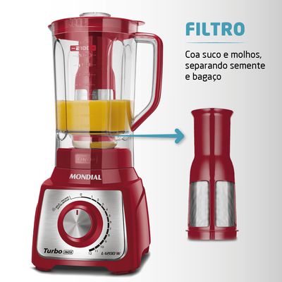 Liquidificador Turbo Mondial Vermelho e Inox 1200W L-1200 RI 110