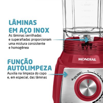 Liquidificador Turbo Mondial Vermelho e Inox 1200W L-1200 RI 110