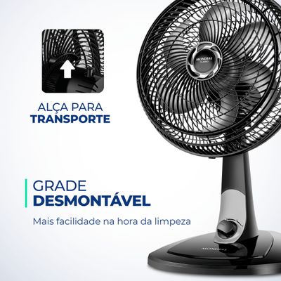 Ventilador de Mesa 30cm Turbo Mondial Preto/Prata 60W VT-30-NB 127V