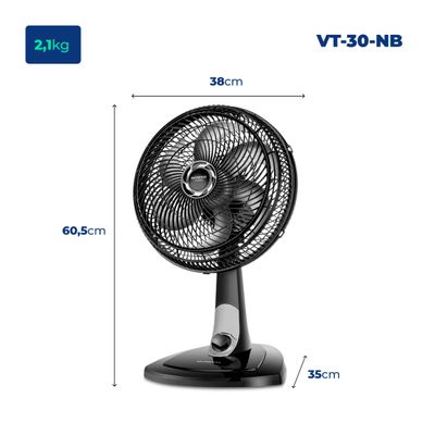 Ventilador de Mesa 30cm Turbo Mondial Preto/Prata 60W VT-30-NB 127V