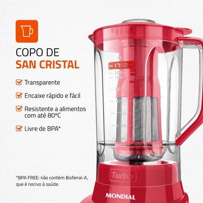 Liquidificador Turbo Full Mondial Vermelho 900W L-900 FR 110