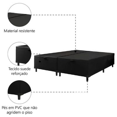 Cama Box Com Baú King 1,93m Prince Suede Preto Preto
