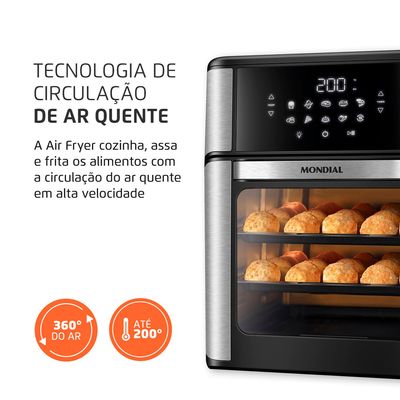 Fritadeira Air Fryer Forno Oven 12L Mondial Preto e Inox0W AFON-12L-BI 127V