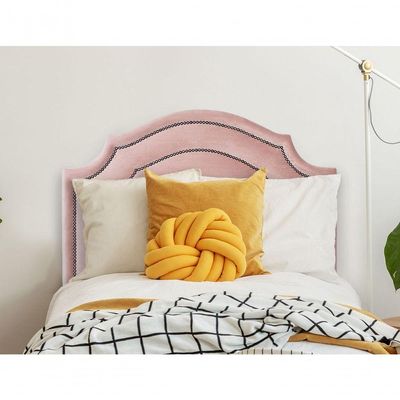 Cabeceira Solteiro Luxo 90x60 Veludo Rosê Tachas Fumê