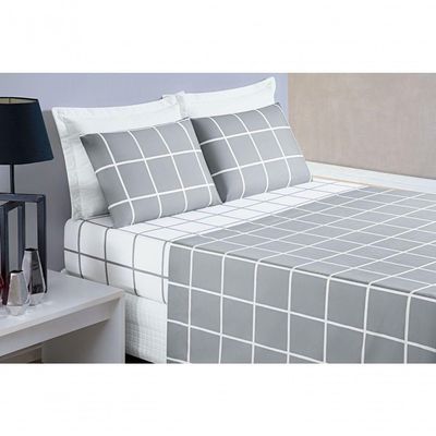 Jogo De Cama Com Lençol De Cima 200 Fios Austin Queen 04 Peças - Cinza