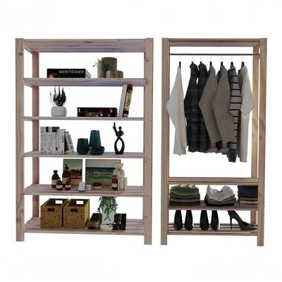 Arara De Roupas E Estante Reforçada De Sala Minimalista Conjunto