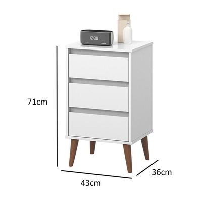 Mesa De Cabeceira Wood - Mdp 3 Gavetas Pés Madeira Maciça Branco - Ej Móveis