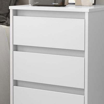 Mesa De Cabeceira Wood - Mdp 3 Gavetas Pés Madeira Maciça Branco - Ej Móveis