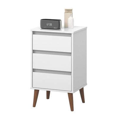 Mesa De Cabeceira Wood - Mdp 3 Gavetas Pés Madeira Maciça Branco - Ej Móveis