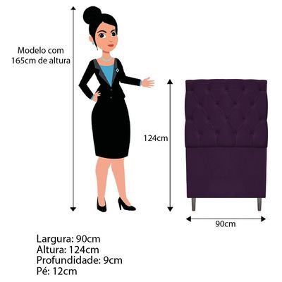 Cabeceira Estofada Liverpool 90 Cm Suede Roxo Adj Decor