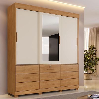 Guarda Roupa Liverpool 3 Portas 9 Gavetas 4 Prateleiras Cinamomo-cinamomo Off