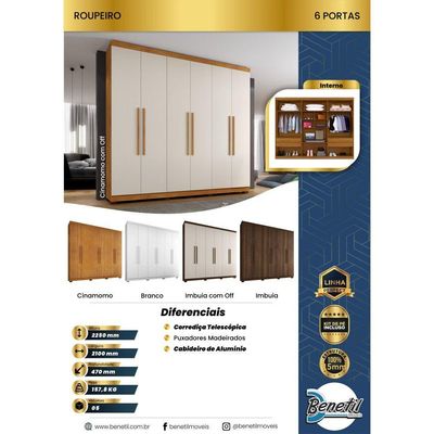 Guarda Roupa New Master 6 Portas 4 Gavetas 10 Prateleiras Cinamomo