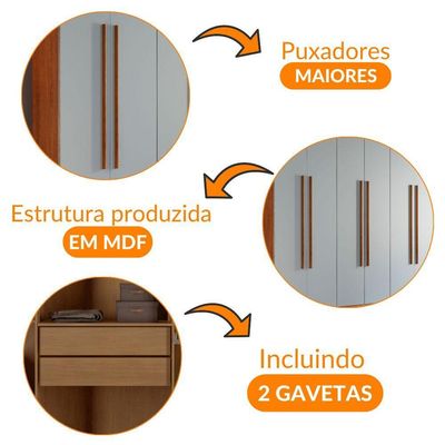 Guarda Roupa Casal Heros 6 Portas E 2 Gavetas Moderna Imbuia/off White