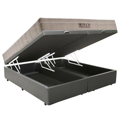 Cama Box Baú King Sintético Bipartido + Colchão Ortobom Airtech Molas Ensacadas 65x193x203 Cor:cinza
