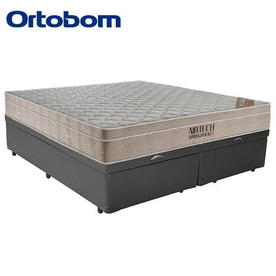 Cama Box Baú King Sintético Bipartido + Colchão Ortobom Airtech Molas Ensacadas 65x193x203 Cor:cinza