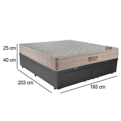 Cama Box Baú King Sintético Bipartido + Colchão Ortobom Airtech Molas Ensacadas 65x193x203 Cor:cinza