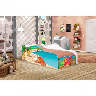Cama Carro Fun Adesivada Jurassic Dinossauros Solteiro