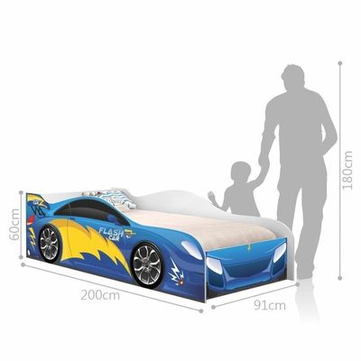 Cama Carro Menino Azul Solteiro Com Colchão