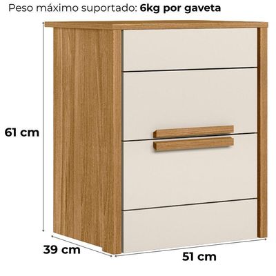 Mesa De Cabeceira Dhara 2 Gavetas 51 Cm Freijo Off White Moval Freijo Off White