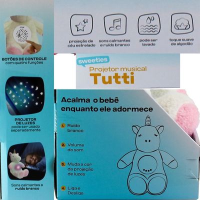 PELÚCIA UNICORNIO MUSICAL E LUZ BRANCO - 4 FUNÇÕES - CLINGO