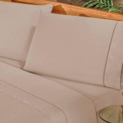 Jogo De Cama Solteiro Elegance 180 Fios 03 Peças - Cáqui - Design Robusto