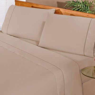 Jogo De Cama Solteiro Elegance 180 Fios 03 Peças - Cáqui - Design Robusto