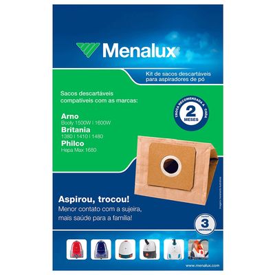 Kit com 3 Sacos Descartáveis Menalux para Aspiradores de Pó (SIM02) Não se aplica