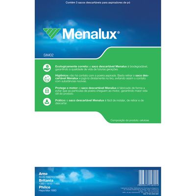 Kit com 3 Sacos Descartáveis Menalux para Aspiradores de Pó (SIM02) Não se aplica