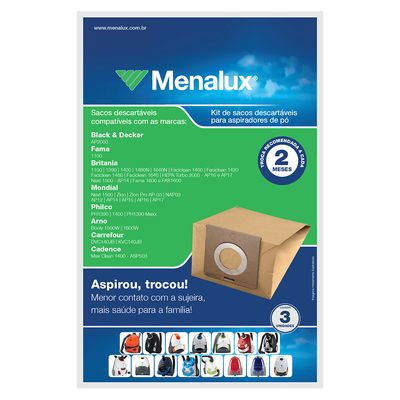 Kit 3 Sacos Descartáveis Menalux para Aspirador de Pó (SIM01) Não se aplica
