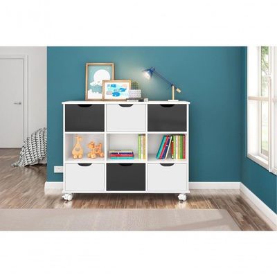 Conjunto Nicho Organizador Zuri 9 Espaços Com Rodízios Branco + Kit 3 Gavetas Brancas + Kit 3 Gavetas Pretas