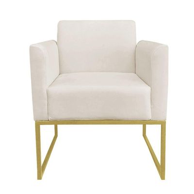 Kit 02 Poltronas Base Industrial Metálica Dourado Suede Bege
