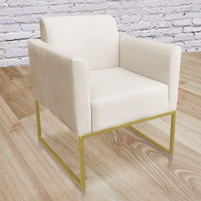 Kit 02 Poltronas Base Industrial Metálica Dourado Suede Bege