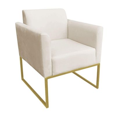 Kit 02 Poltronas Base Industrial Metálica Dourado Suede Bege